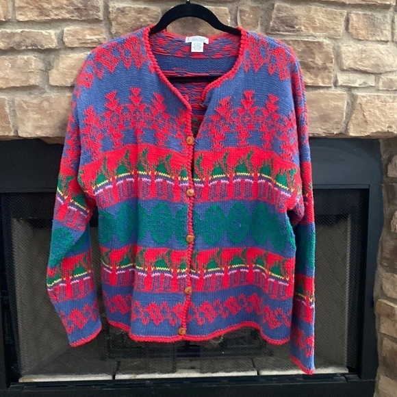 Gallagher Sweaters - Gallagher festive colored cardigan with wooden buttons. Size XL